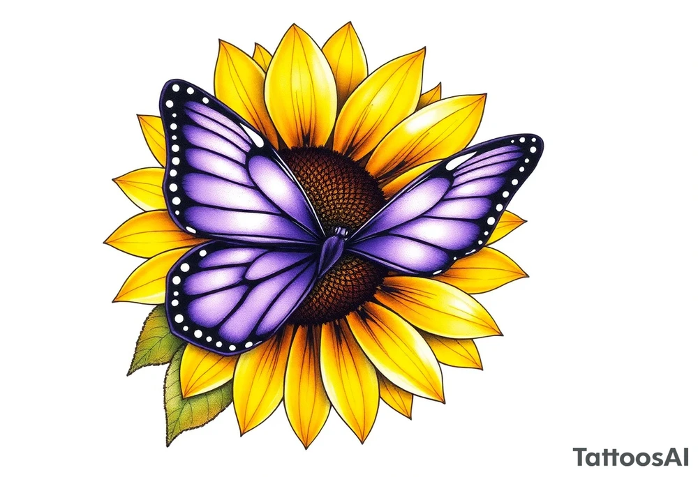 Sunflower with purple butterfly tattoo idea
