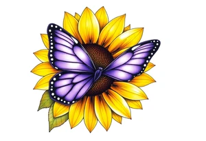 Sunflower with purple butterfly tattoo idea