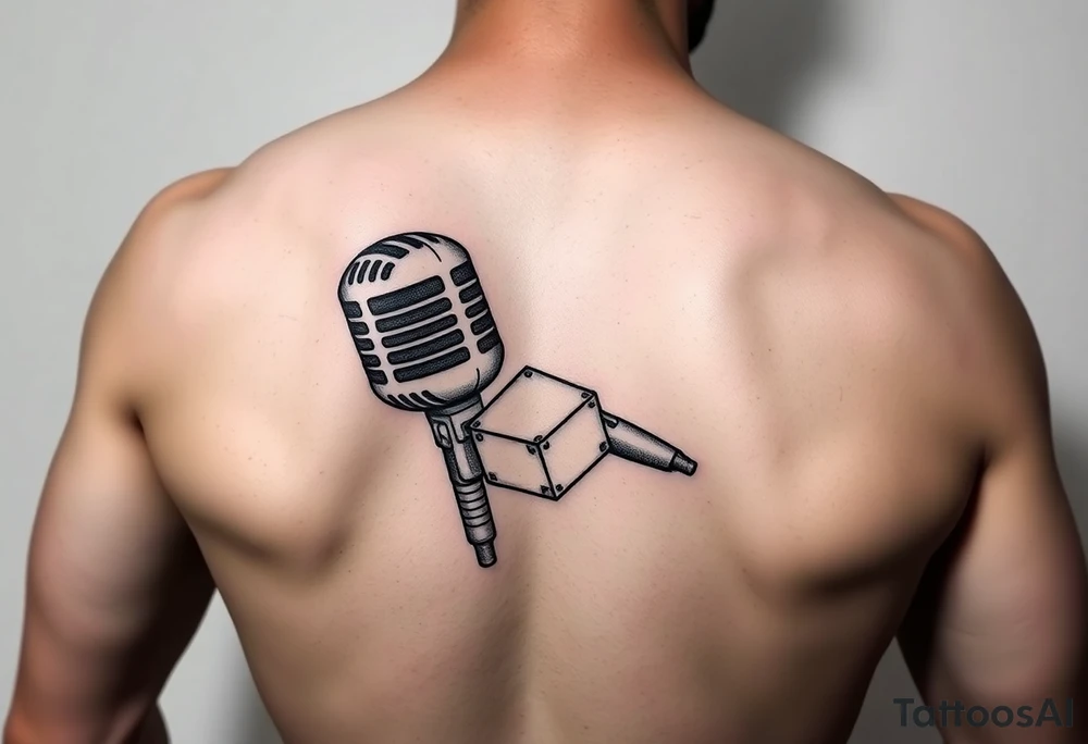 Microphone with a box on the handle tattoo idea