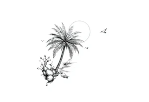 palm tree, sun, beach, birds tattoo idea