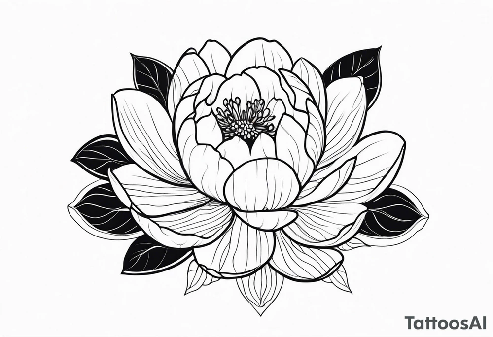 stamp outline with a peony and waterlily intertwined inside tattoo idea