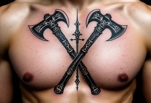 Roman weapons with axes tattoo idea