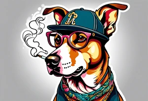Dog smoking joint with glasses on tattoo idea