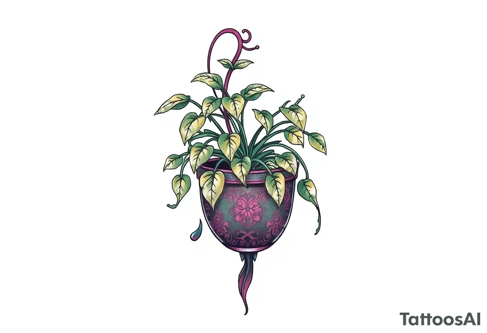 plant hanging out of pot tattoo idea