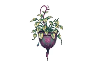 plant hanging out of pot tattoo idea