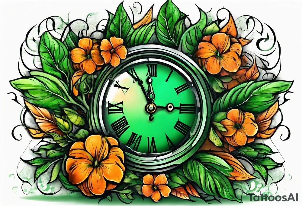Action Tree Service using colors green and orange tattoo idea