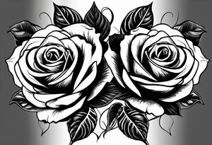two roses with their stems intertwined, one rose should have thorns and only one main rose, the second rose should be thornless but have multiple flowers on it. tattoo idea