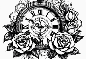 Cross anchor clock and Rose for a halve sleeve tattoo idea