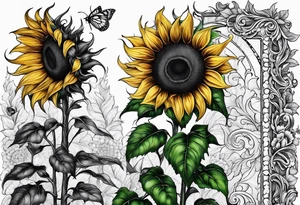 Psalm 23 leg sleeve with sunflowers and the verses lining the vines and leaves tattoo idea