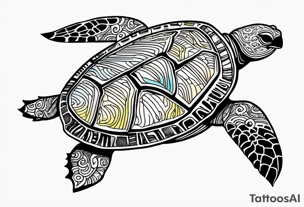tropical psychedelic turtle's back, top down view, as seen from above tattoo idea