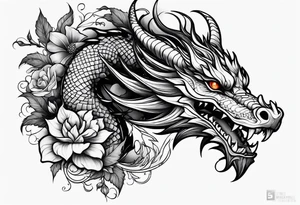 Dragon on forearm with vines and flowers tattoo idea