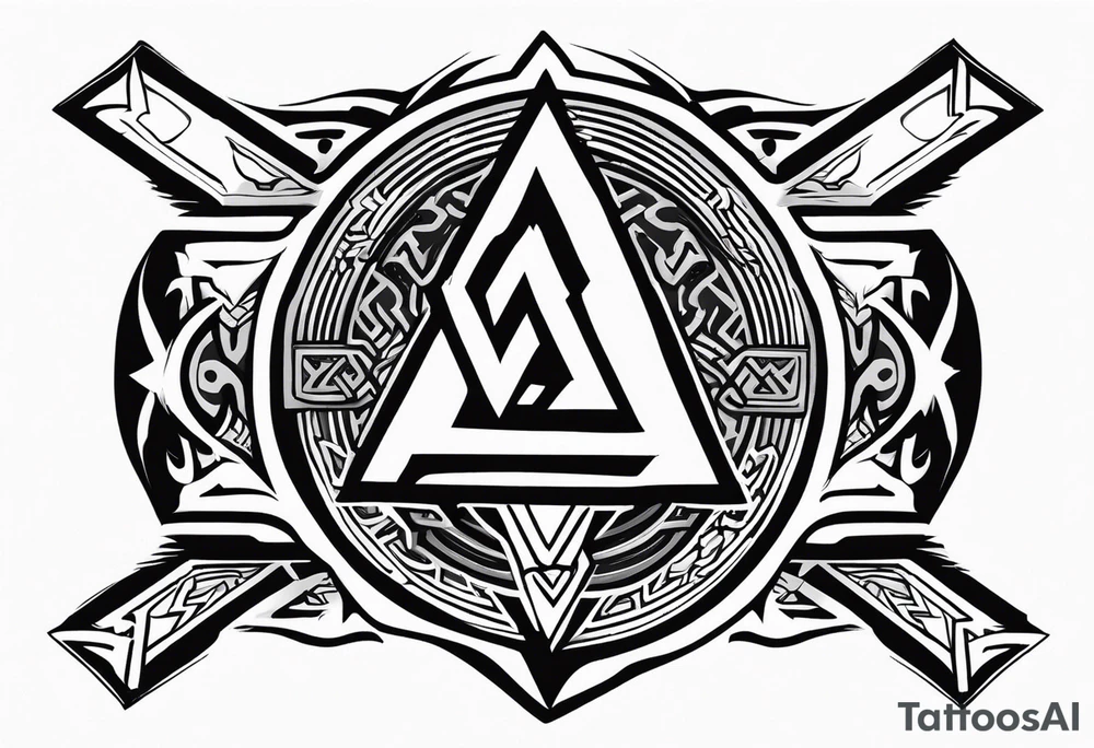 Valhalla
Sword shield valknut axe battle tattoo idea