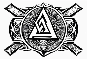 Valhalla 
Sword shield valknut  axe battle tattoo idea