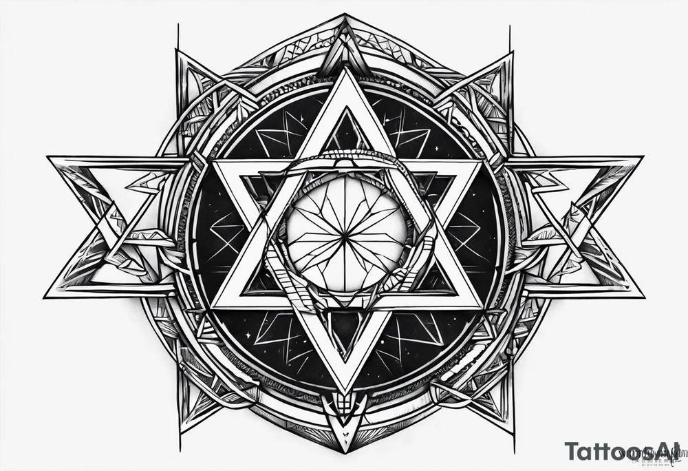 Band tool heptagram on elbow tattoo idea