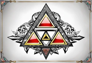 Triforce from the Zelda series with the word courage strength and wisdom tattoo idea