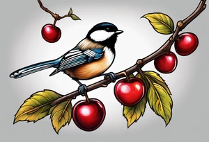 Chickadee on cherry branch tattoo idea