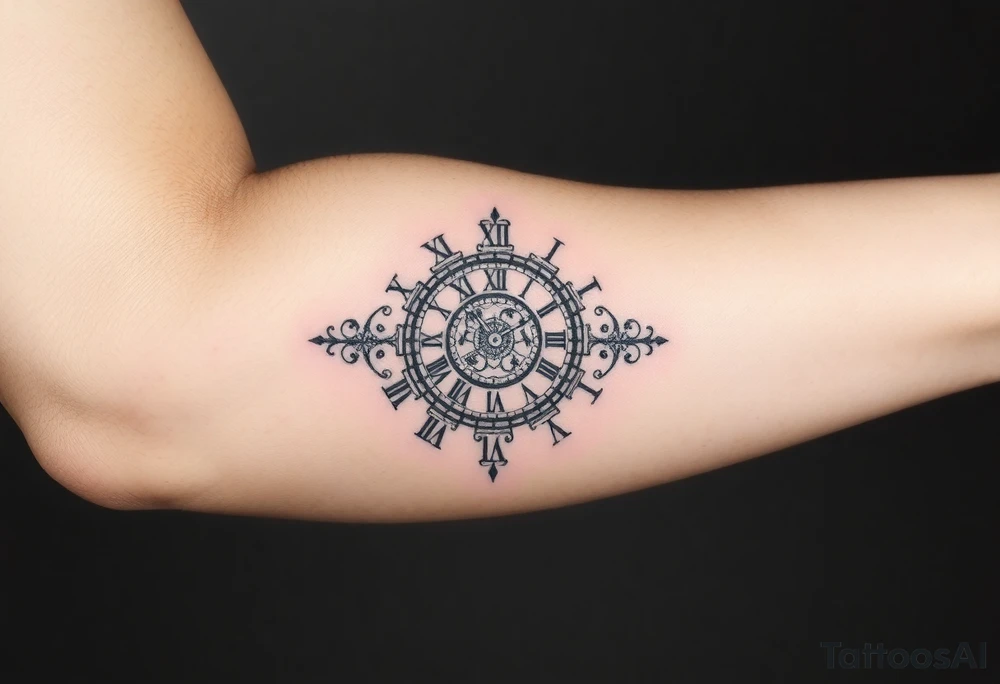 vintage roman numerals within ornate clockwork mechanism tattoo idea