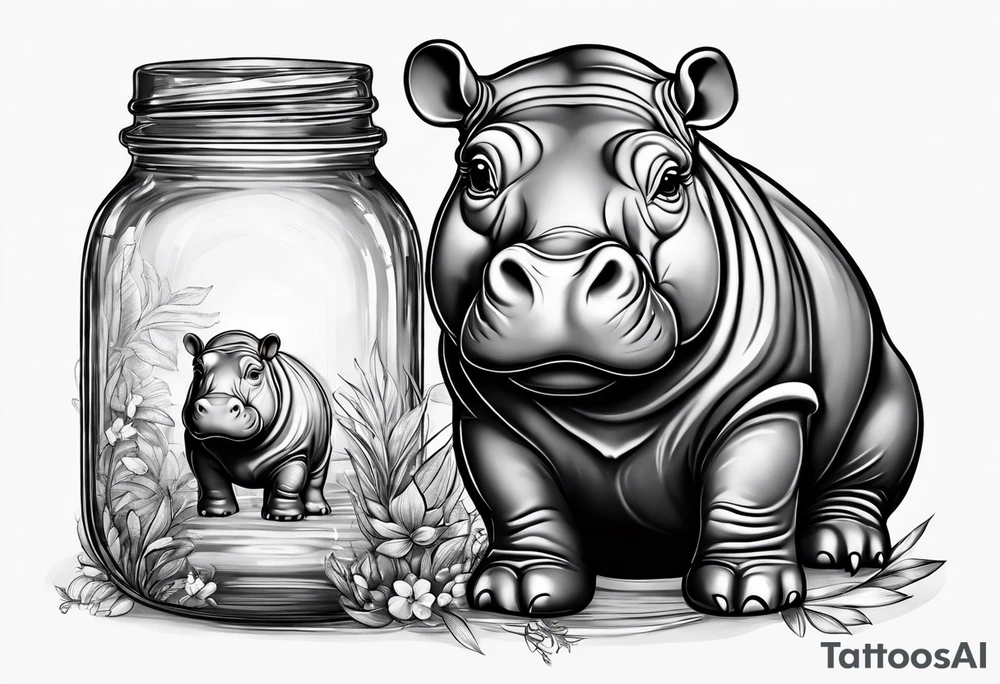 Baby hippo with Mason jar tattoo idea