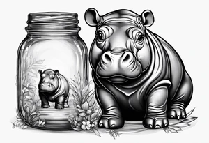 Baby hippo with Mason jar tattoo idea