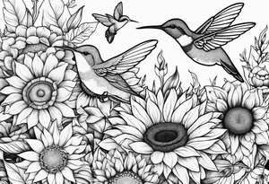 Hunnysuckle flowers with humming birds and sunflowers tattoo idea