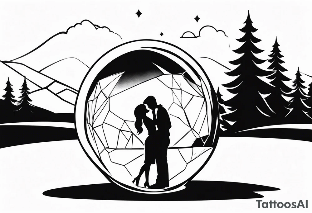 silhouette of a couple hugging in a crystal ball tattoo idea
