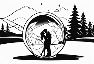 silhouette of a couple hugging in a crystal ball tattoo idea