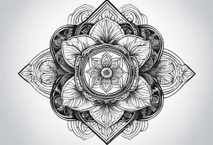 Linear minimalistic metatron , with abstract floral patern in blue linear design tattoo idea