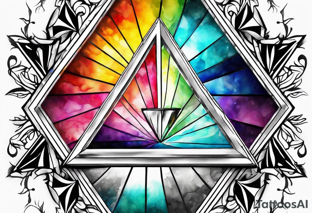 triangle prism glass dispersing a single ray into colorful rays tattoo idea