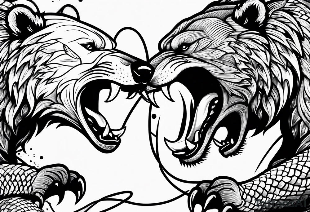 Bear fighting snake tattoo idea