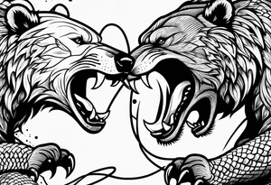 Bear fighting snake tattoo idea