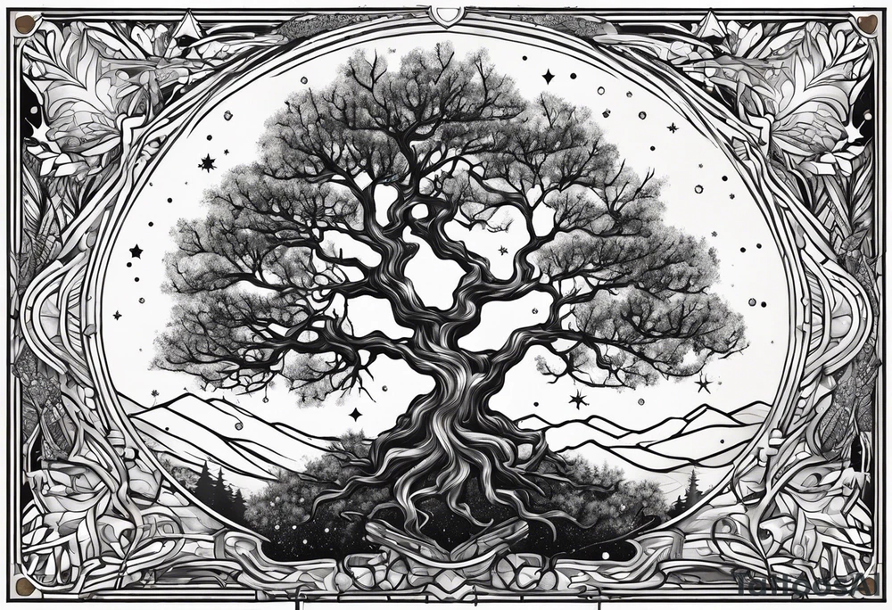 Constellation, tree , snowflake tattoo idea