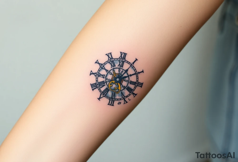 vintage roman numerals within ornate clockwork mechanism tattoo idea