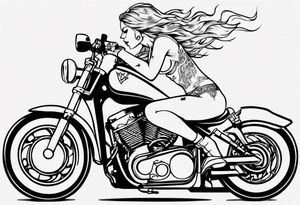 i want a tattoo of a girl riding a motorcycle with the words “Viking Customs” tattoo idea