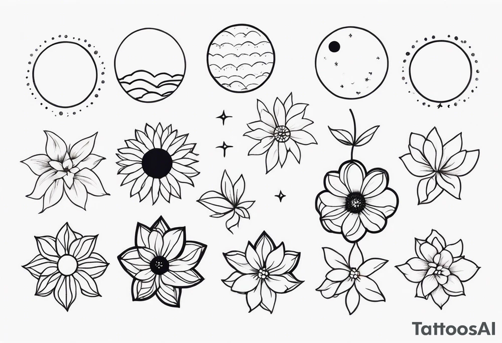 Lunar phases flowers tattoo idea