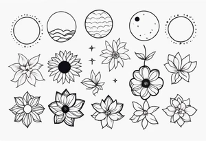 Lunar phases flowers tattoo idea