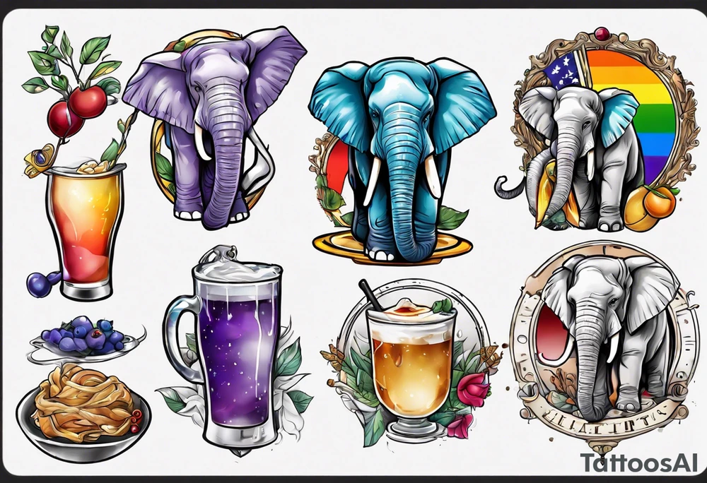 Libra, Massachusetts, elephant, pride colors, music, food tattoo idea
