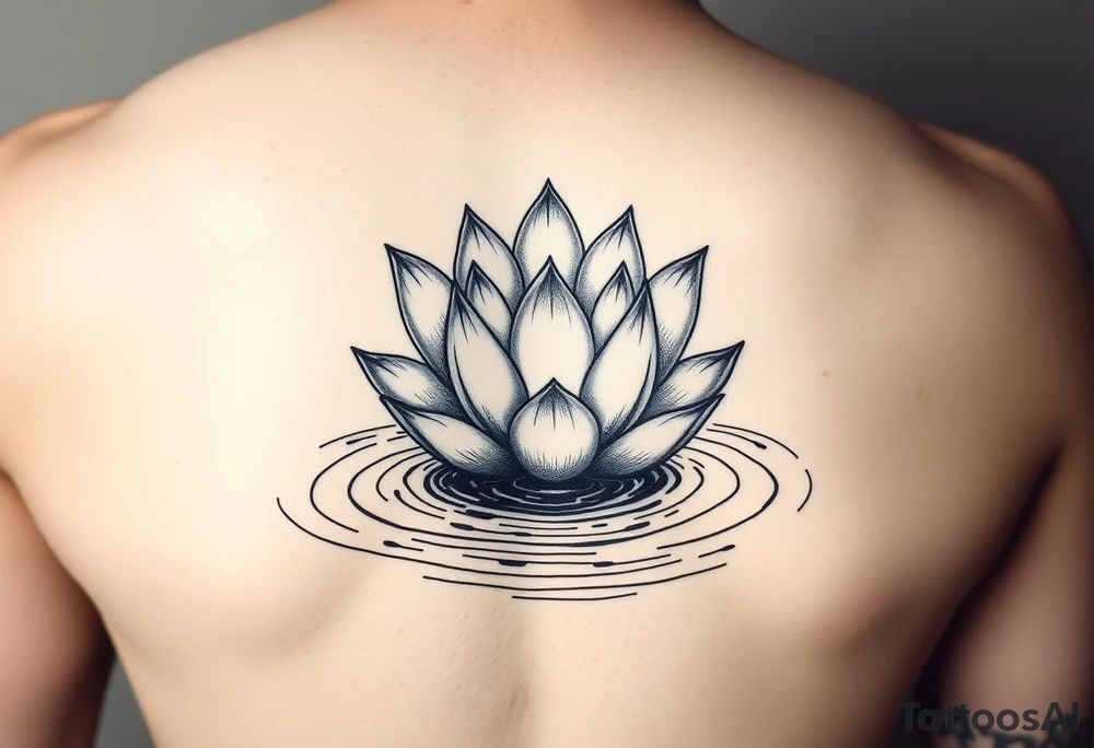 serene lotus flower emerging from sacred waters with ripples tattoo idea