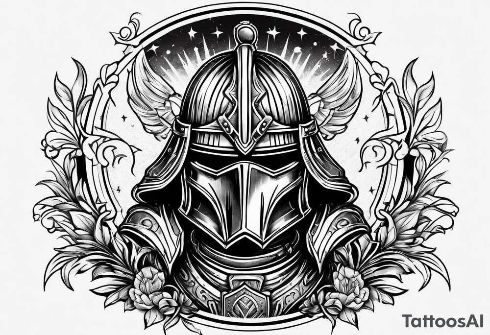 simple knight woodcut stamp style tattoo idea