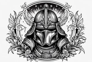 simple knight woodcut stamp style tattoo idea