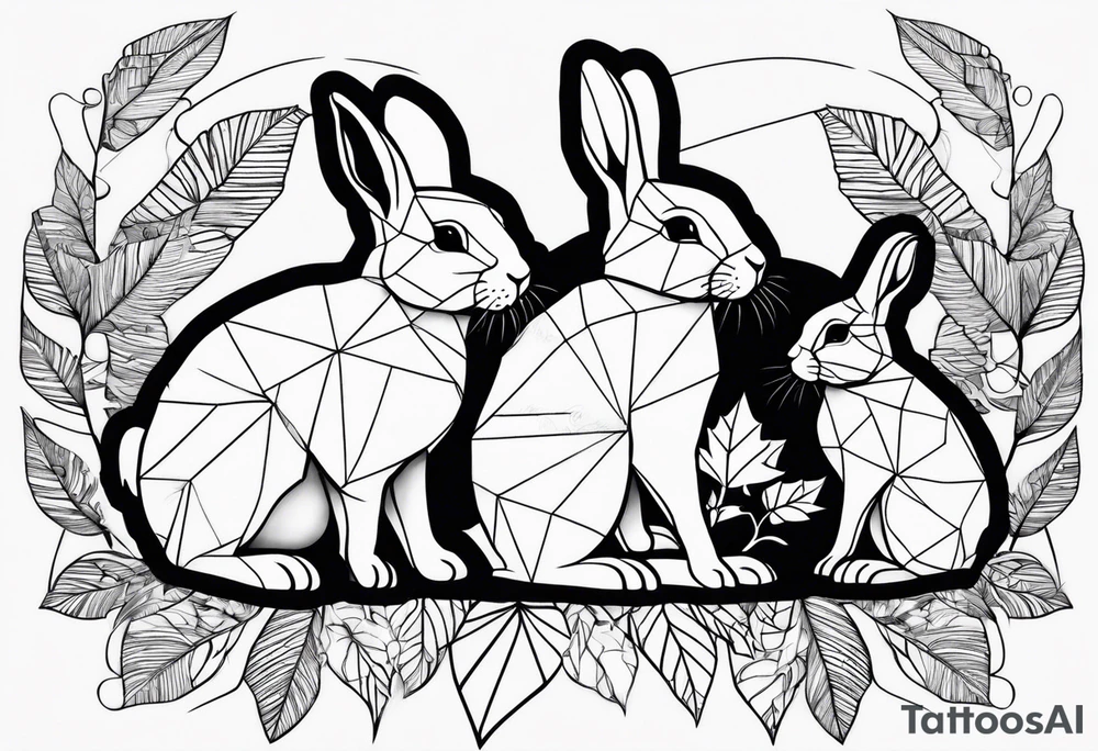 two bunnies, one smaller, one larger, with their backs, holding a maple leaf tattoo idea