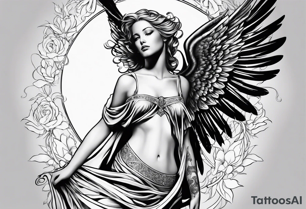 Angel with name Leah tattoo idea