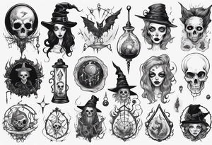a Tim Burton-style witch necromancer tattoo idea