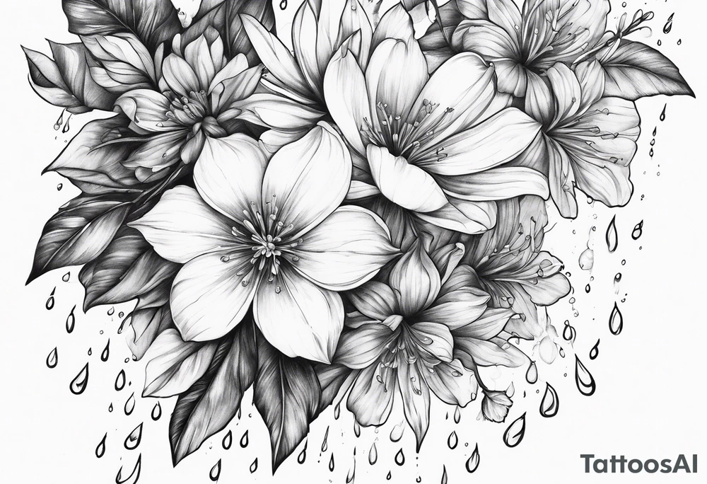 Lightning rain into flowers tattoo idea