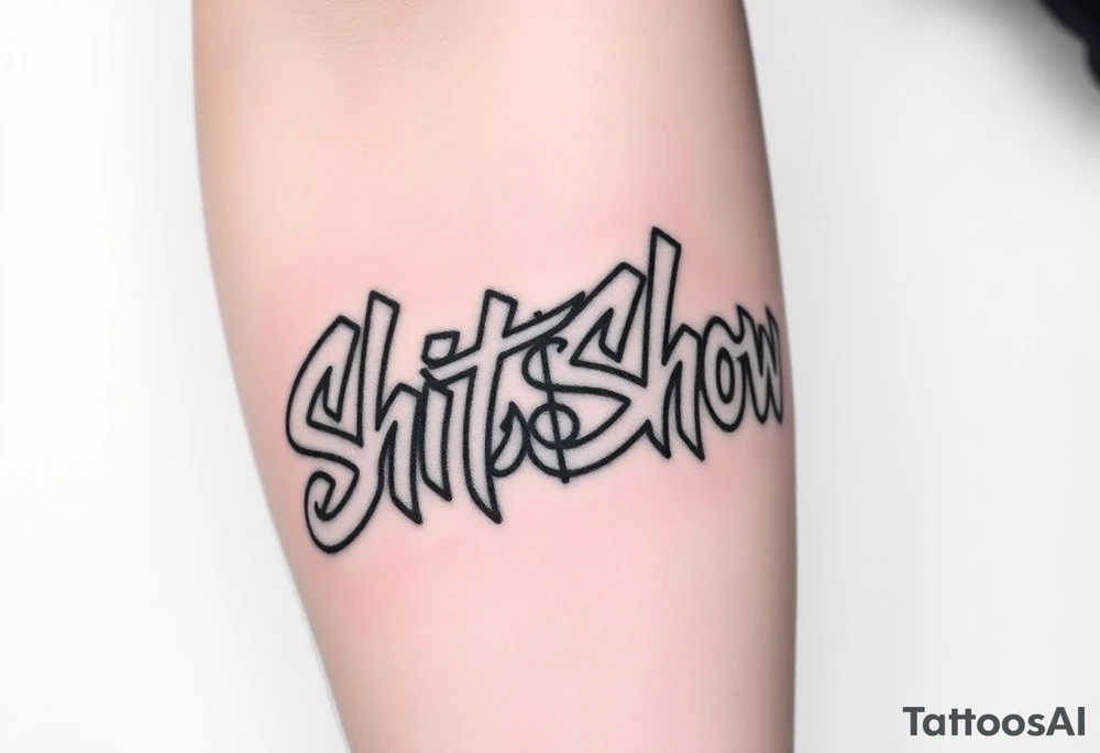 “Shit Show” Graffiti styled lettering using a dollar sign as one of the letters tattoo idea
