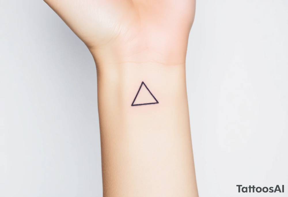 Design a very small (max 2x2 cm) tattoo for the inner wrist that subtly symbolizes lesbian identity. It should be minimal and delicate — possibly fine line or soft color. The design must be discreet yet meaningful, not instantly recognizable as LGBTQ but with layered symbolism. Think of subtle elements like intertwined female symbols, abstract sapphic references, or a hidden double meaning through nature (e.g. flowers, moons, triangles). Avoid clichés or bold pride imagery. Keep it elegant, wearable, and intimate. Something with a triangle tattoo idea