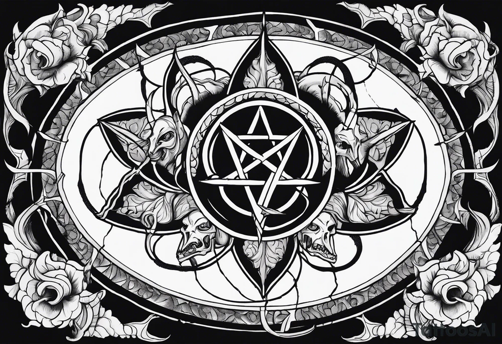 9 circles of baphomet hell dark, gloomy, brutal. Merged into one. tattoo idea