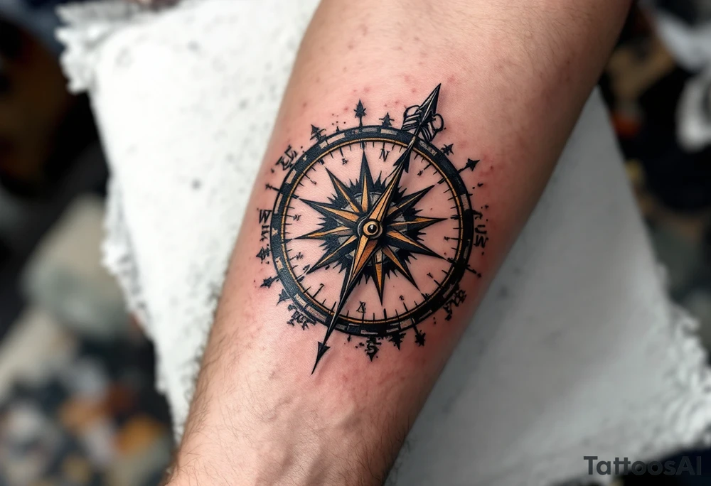 rustic compass/clock with a native american arrow going thru it and say "True North" tattoo idea