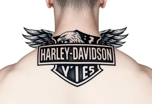 Harley Davidson logo with bald eagle American flag background shaded in tattoo idea
