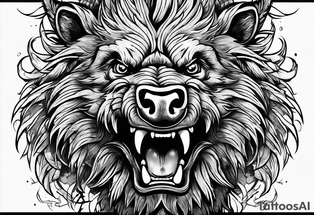 front angry boar tattoo idea