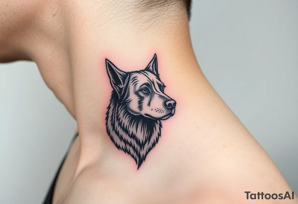 One lined black ink art . Of dog/Aquarius elegant portrait. On side of neck tattoo idea